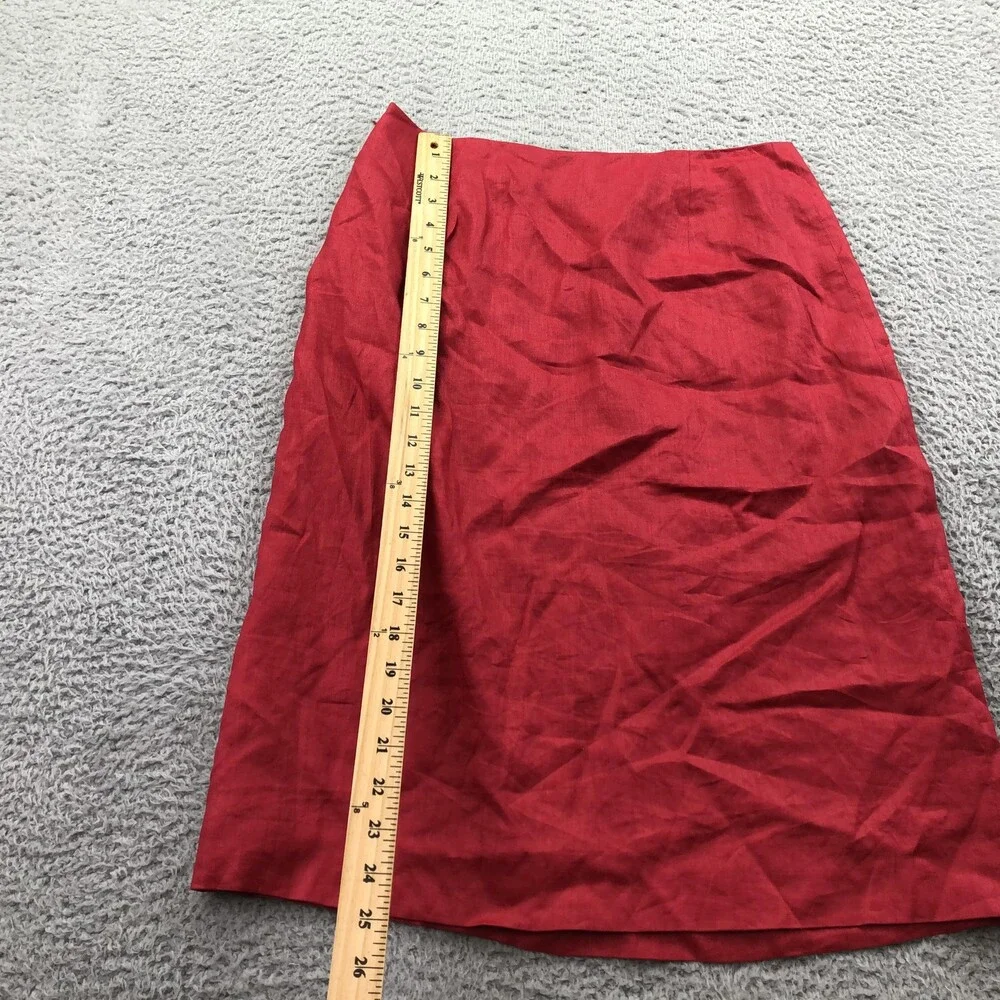 Vintage Ann Taylor Skirt Womens 6 Red Linen Embroidered A Line Knee Length Boho